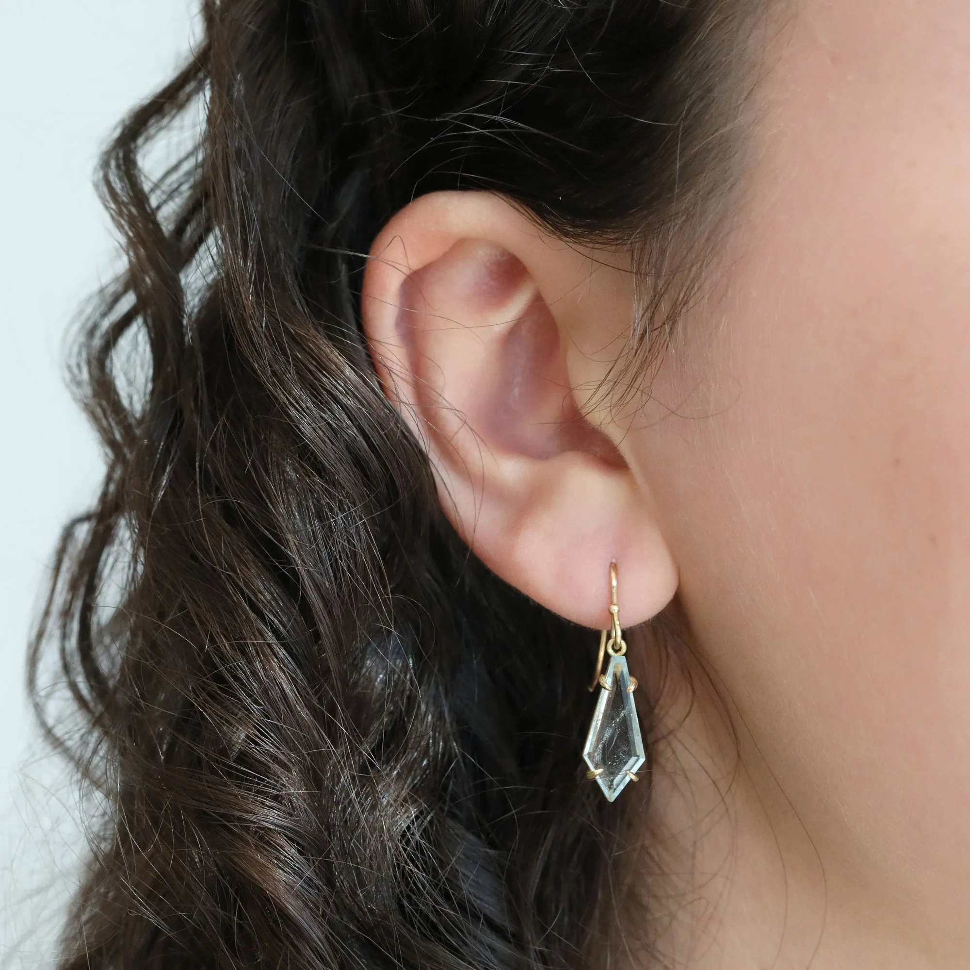 18K Gold and Pale Blue Topaz Geometric Earrings