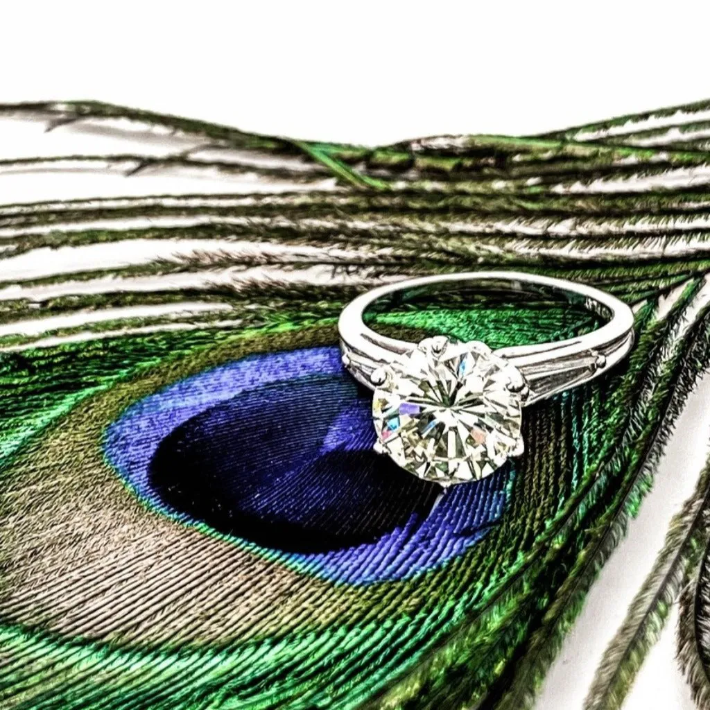 3.42ctw Platinum and Diamond Engagement Ring with Baguette Diamond Accents