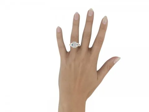 5.31ct Emerald Three Stone Ring with Trapezoid Side Stones