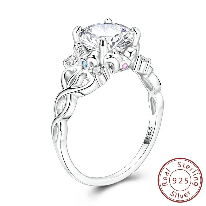 925 Sterling Silver Carousel Love Ring Colourful Zircon Design For Women