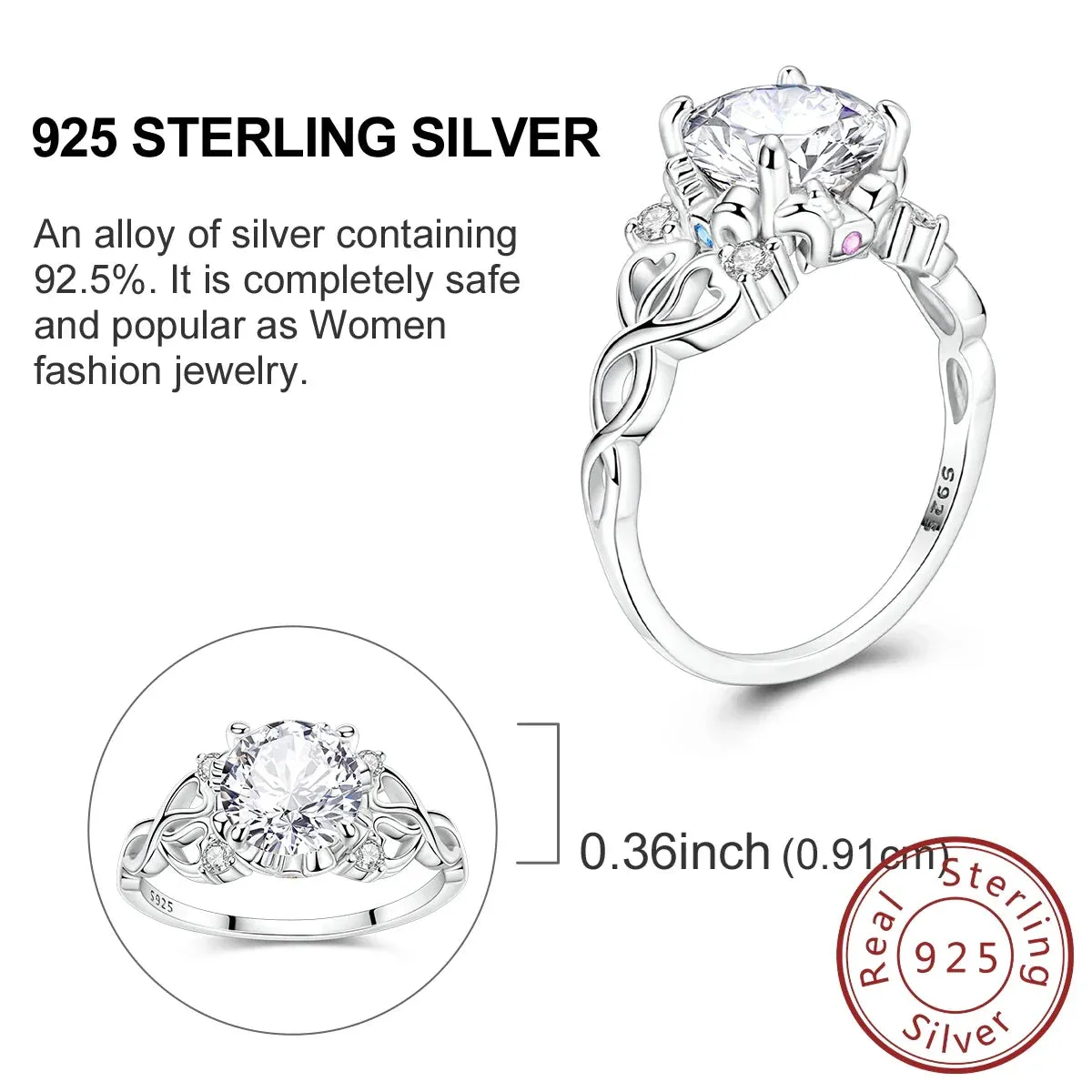 925 Sterling Silver Carousel Love Ring Colourful Zircon Design For Women