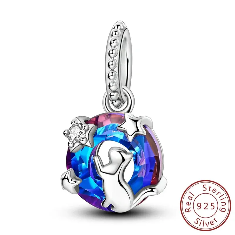 925 Sterling Silver Cat Star Charms Dangle Jewelry For Women Bracelets
