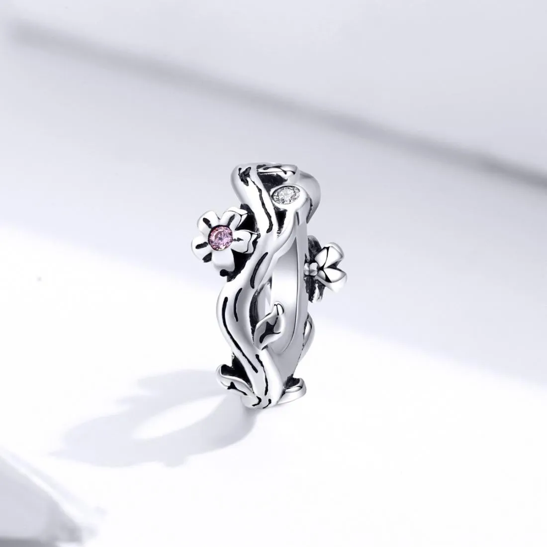 925 Sterling Silver Cherry Blossom Branch Pendant For Diy Bracelets And Necklaces