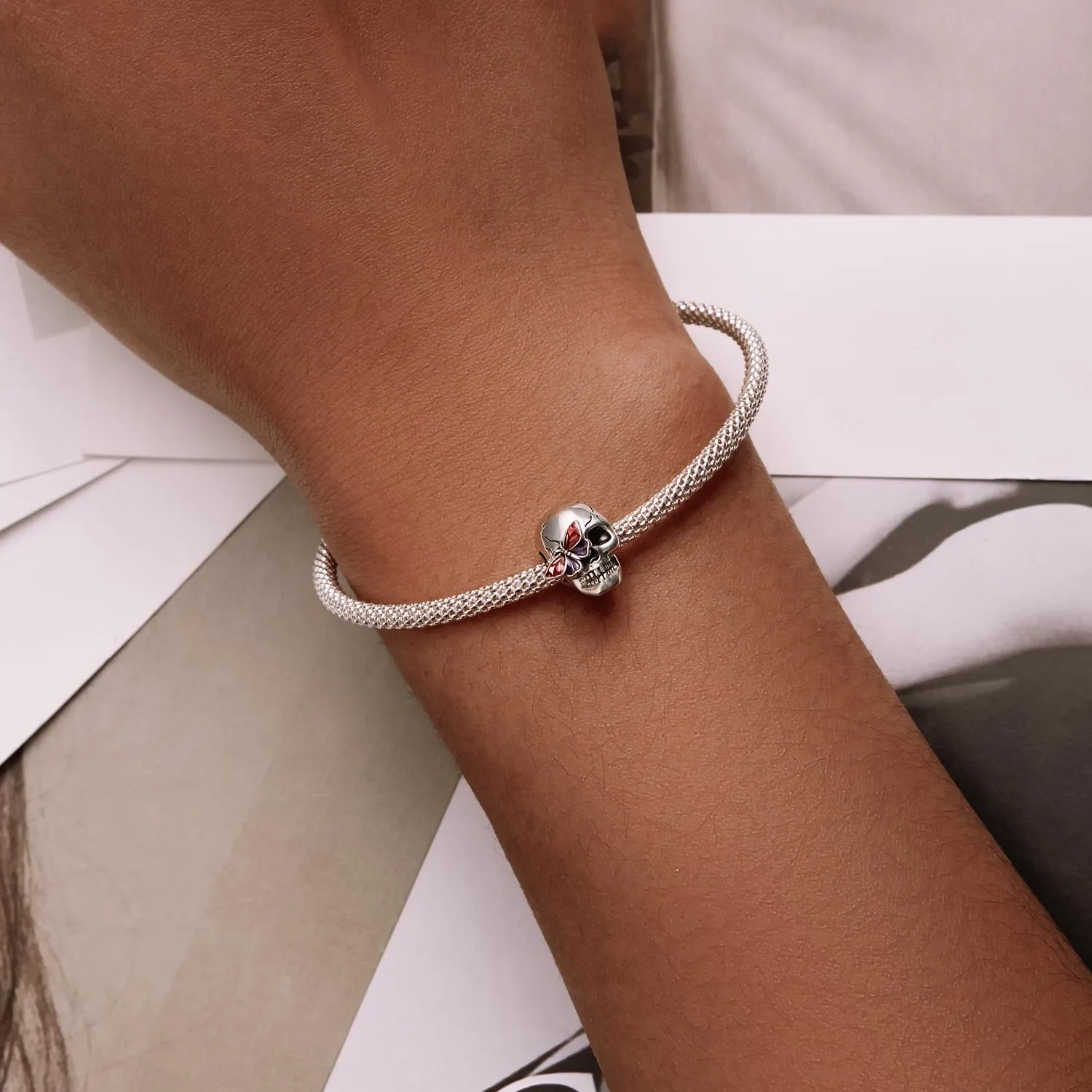 925 Sterling Silver Retro Skull Beads For Diy Bracelets & Necklaces