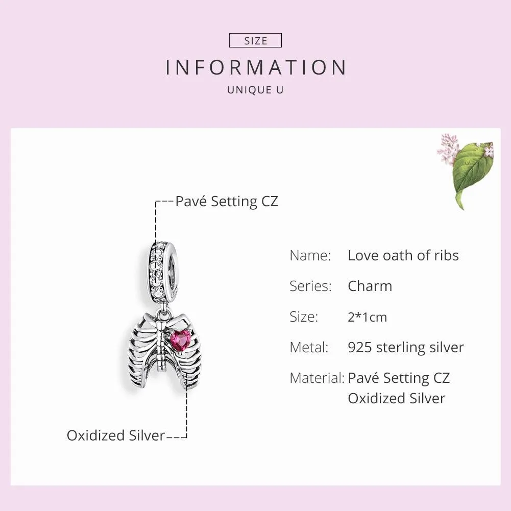 925 Sterling Silver Rib Pendant For Diy Bracelets