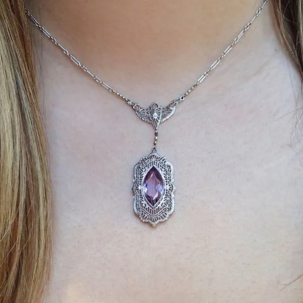 Antique Filigree Amethyst Necklace
