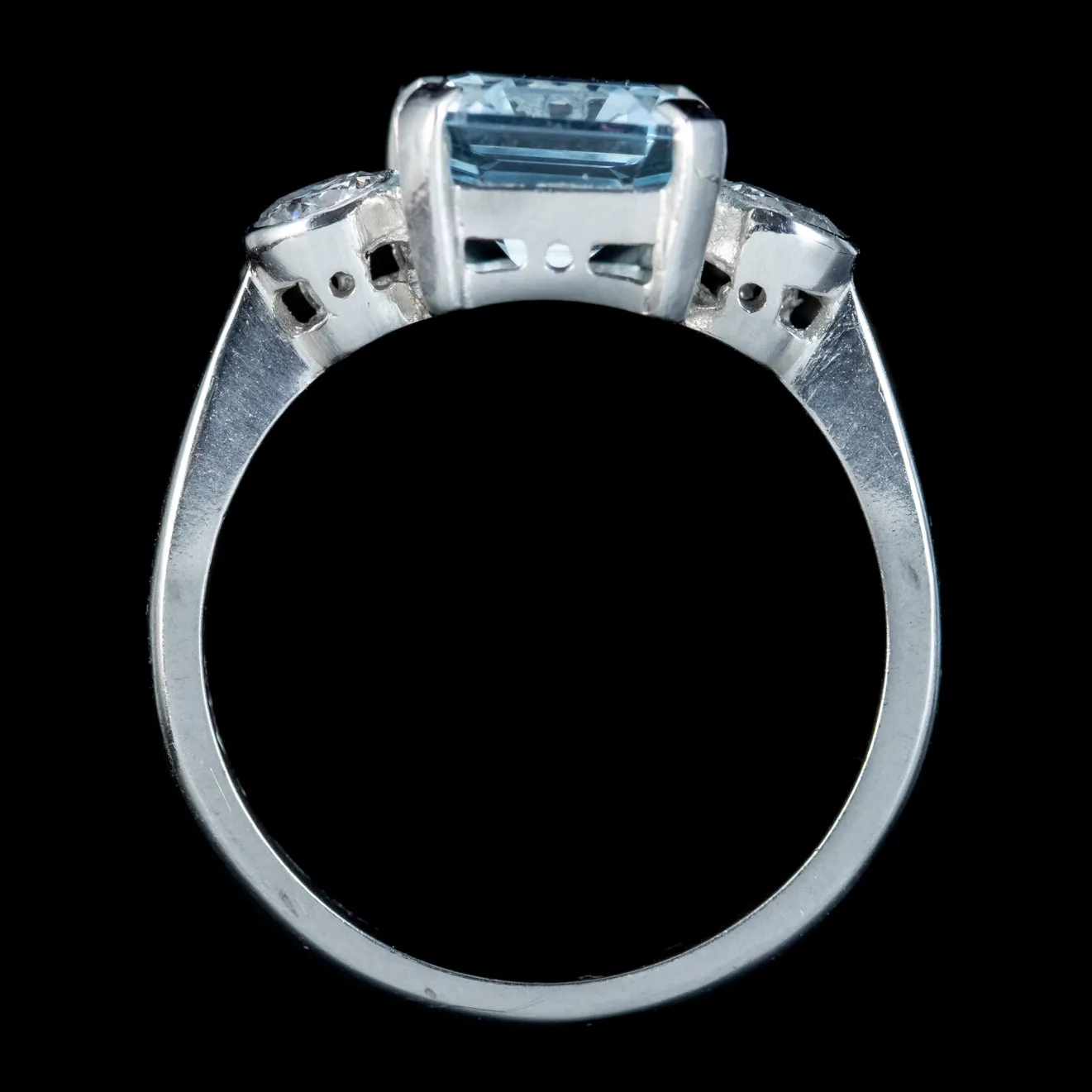 Art Deco Style Aquamarine Diamond Trilogy Ring 3.50ct Aqua