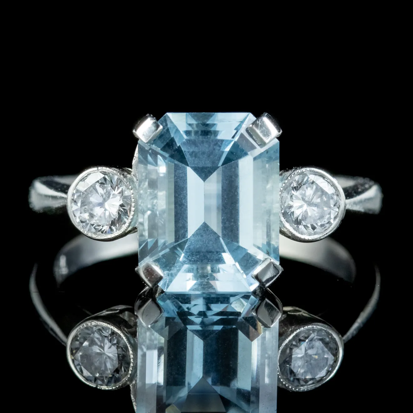 Art Deco Style Aquamarine Diamond Trilogy Ring 3.50ct Aqua