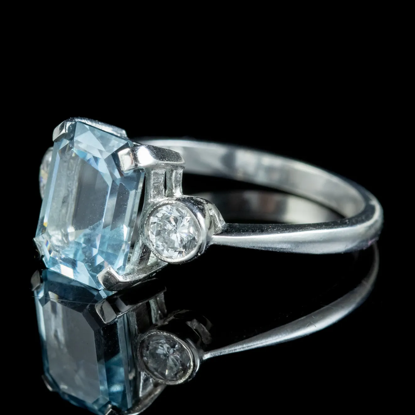 Art Deco Style Aquamarine Diamond Trilogy Ring 3.50ct Aqua