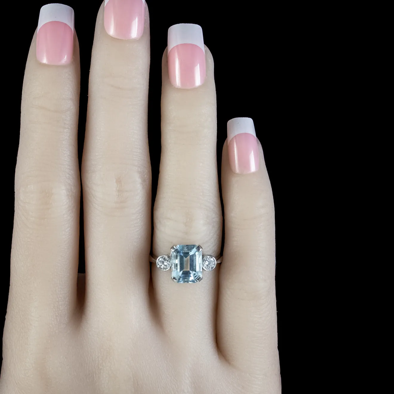 Art Deco Style Aquamarine Diamond Trilogy Ring 3.50ct Aqua