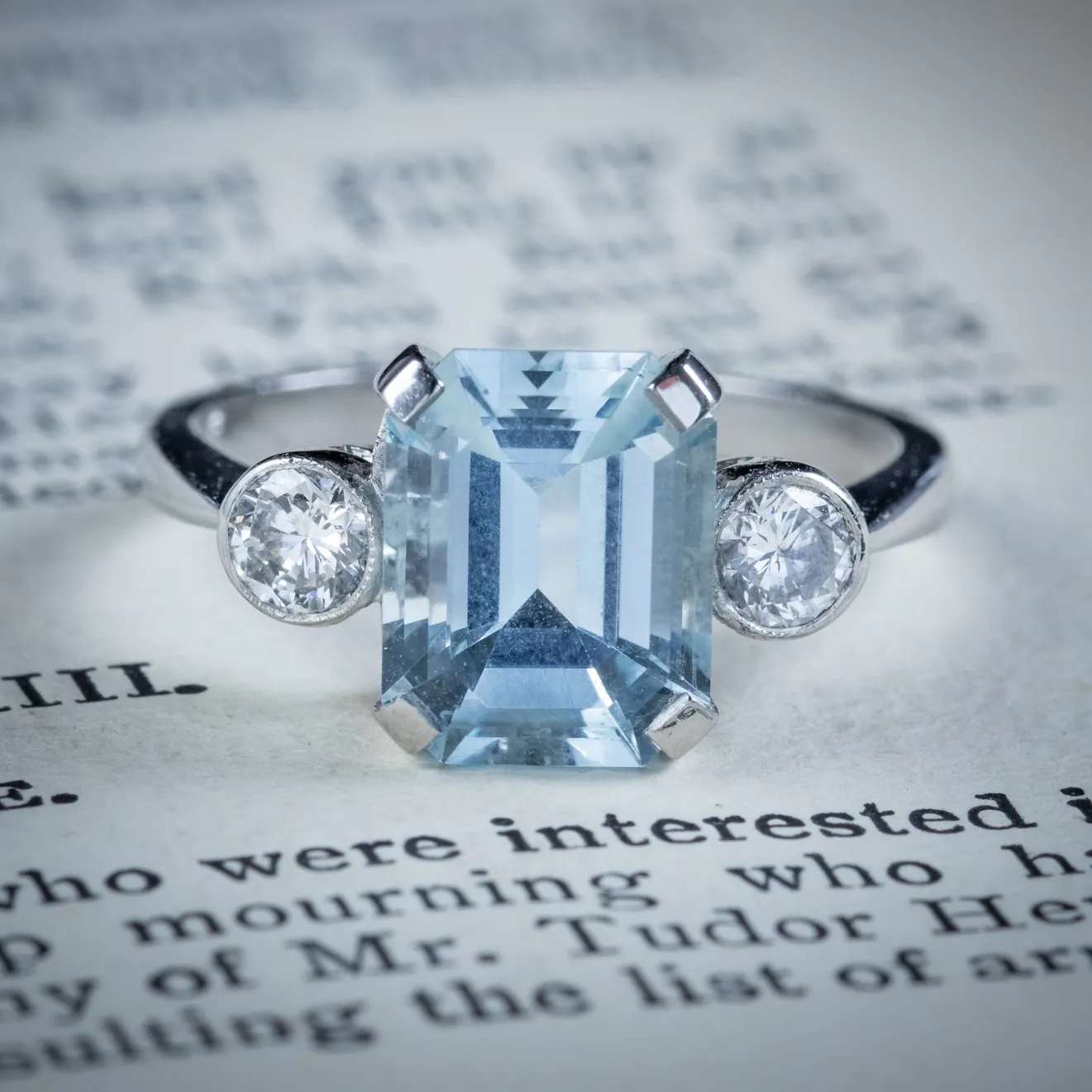 Art Deco Style Aquamarine Diamond Trilogy Ring 3.50ct Aqua