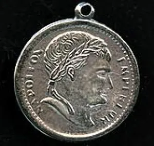 b9-0739-Vintage silver metal Napoleon coin charm. 23mm Pkg. of 4