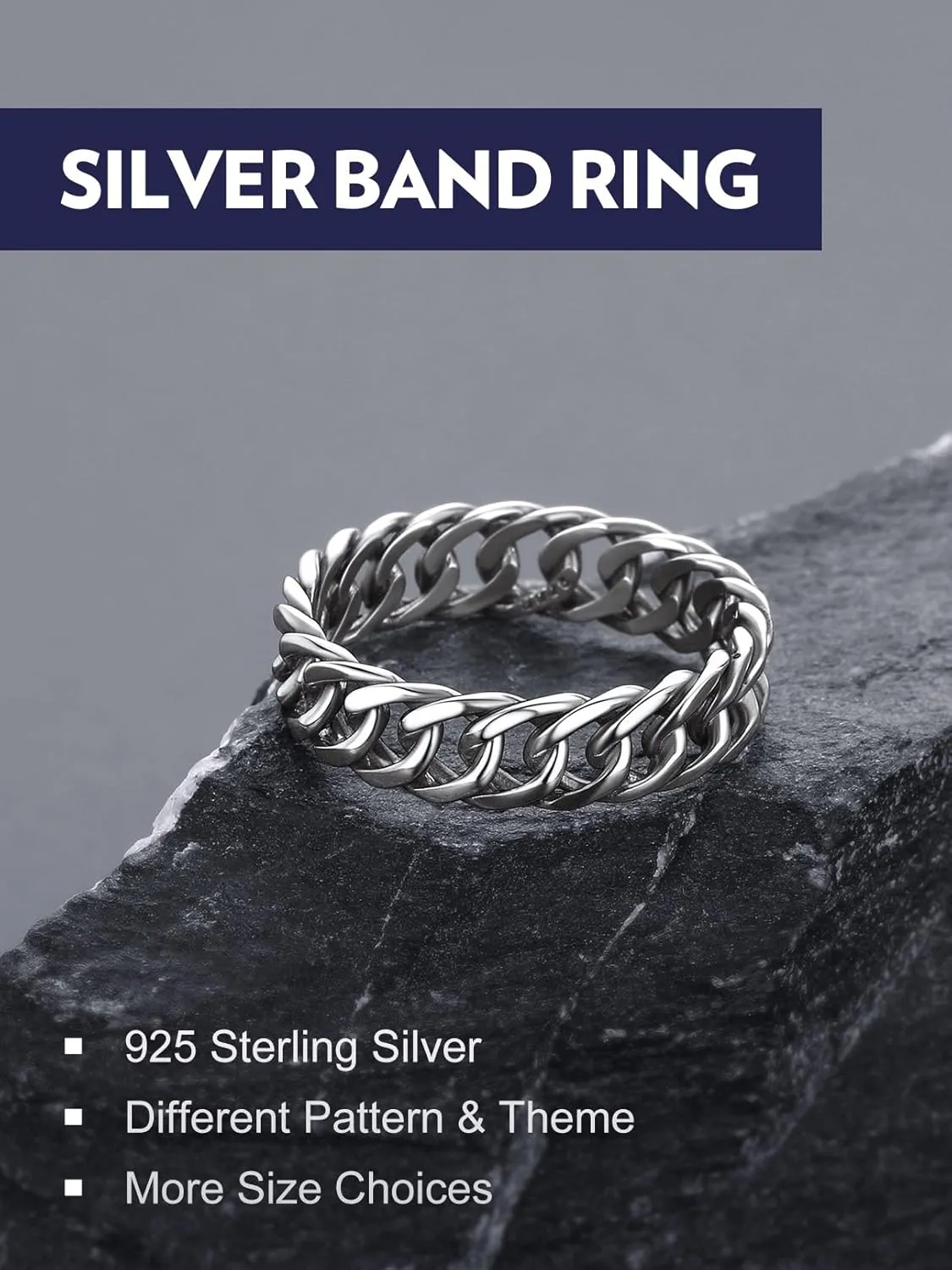 Bandmax Sterling Silver Rings for Men Women 5MM Wide Chunky Band Ring Classic Minimalist 925 Silver Rings Pinky Ring Cocktail Ring Wedding Ring