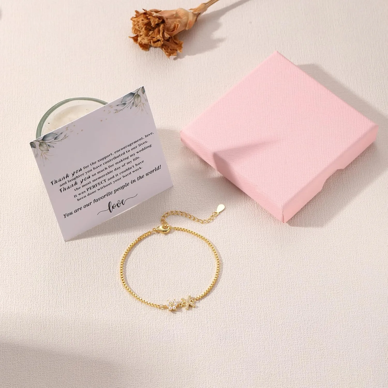 Bridesmaid Proposal Gifts Initial Bracelet for Women with Flower Pearl Bracelets for Teen Girl with Letter 14k Gold Plated Bracelet with Floral Adjustable Wedding Flower Girl Gift Junior Bridesmaid Bracelets Jewelry