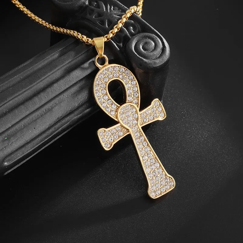 Classic Vintage Ancient Egyptian Ankh Cross Cleopatra Pendant Necklace for Men Women Trending Prayer Amulet Jewelry Gift