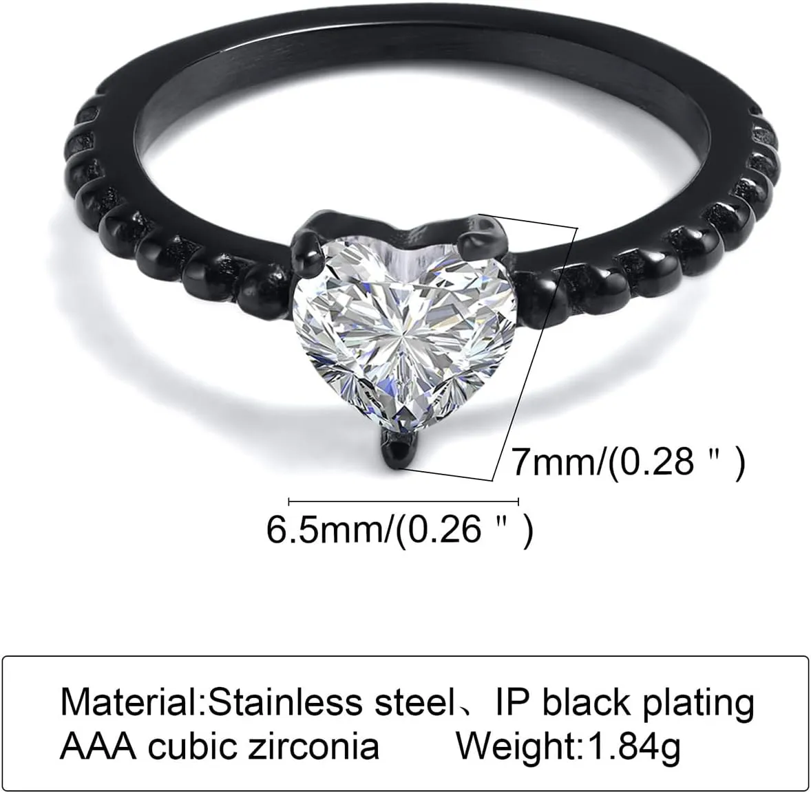 Customizable Matching Promise Rings for Couples Black, 3 Piece Wedding Ring Sets for Him and Her ,Heart Shaped Engagement Ring Cubic Zirconia,Promise Rings for Him and Her Titanium Rings for Men Women Wedding Band Size 5-13
