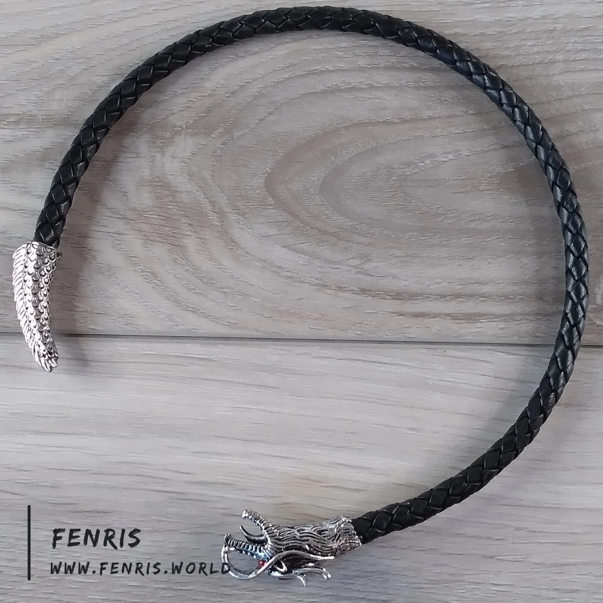 Dragon Torc Silver Black Leather Tail Chaser | Fenris