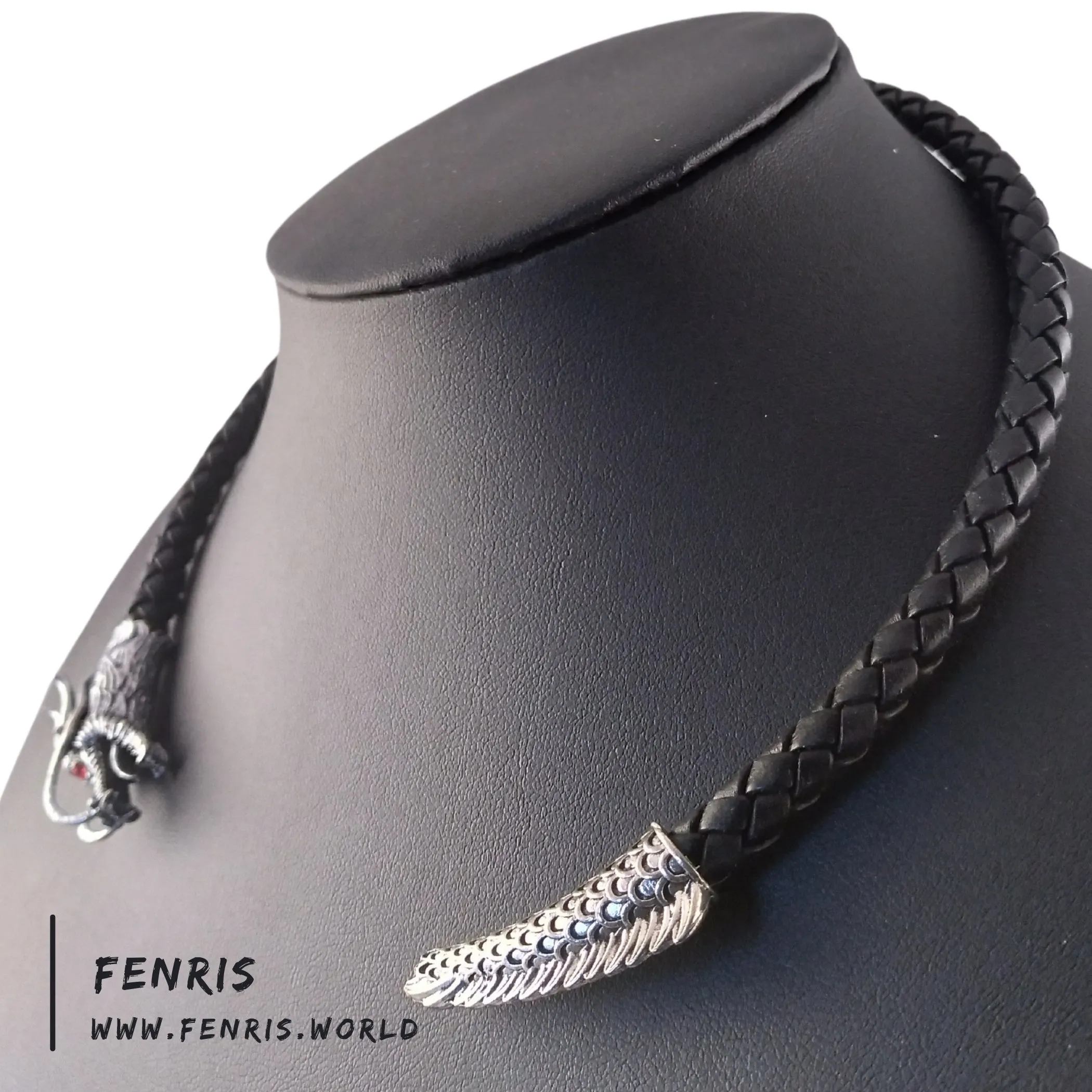 Dragon Torc Silver Black Leather Tail Chaser | Fenris