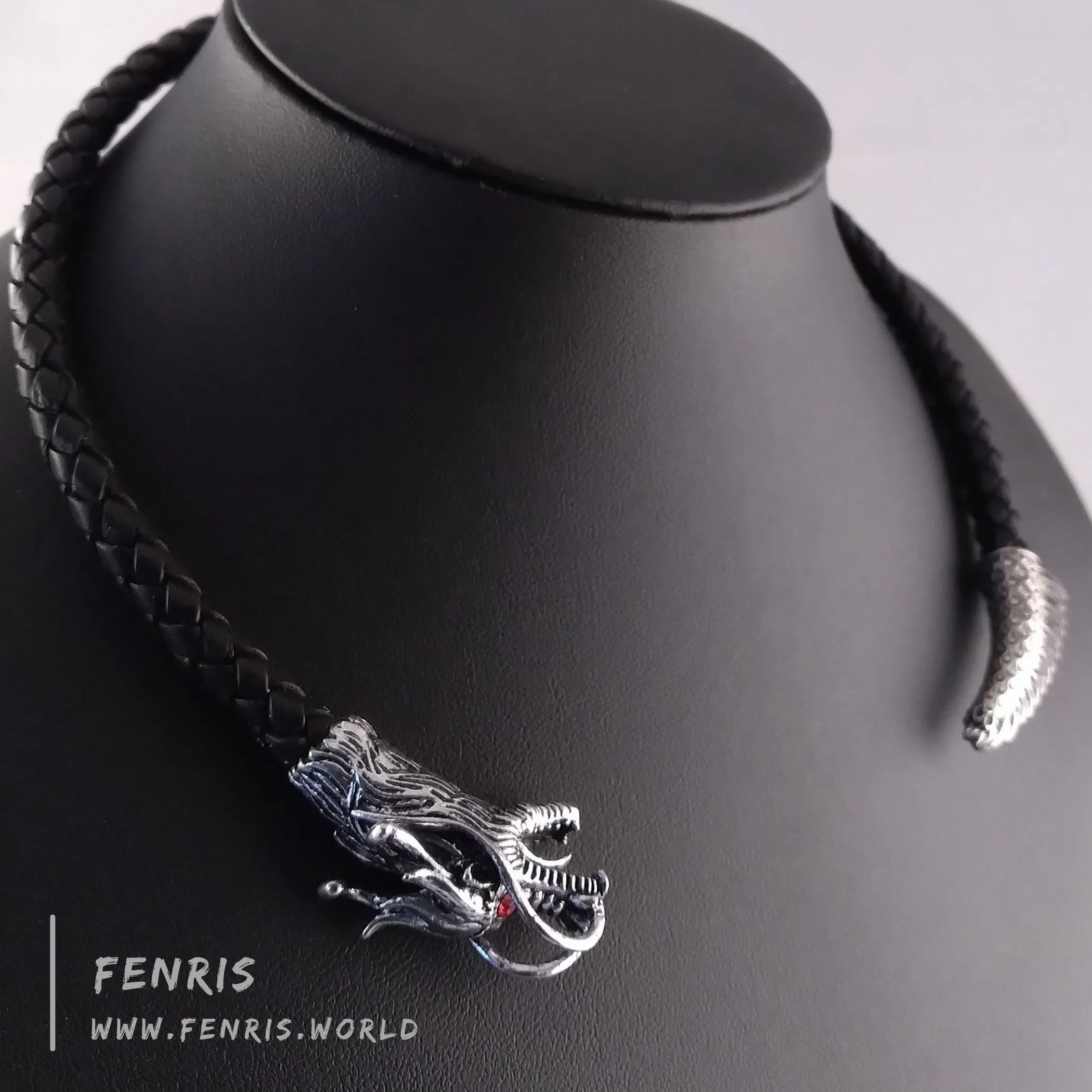 Dragon Torc Silver Black Leather Tail Chaser | Fenris