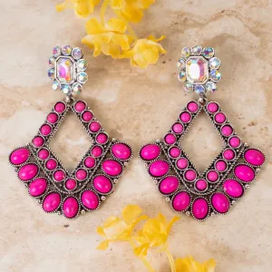 Fuchsia And AB Crystal Boho Statement Earrings