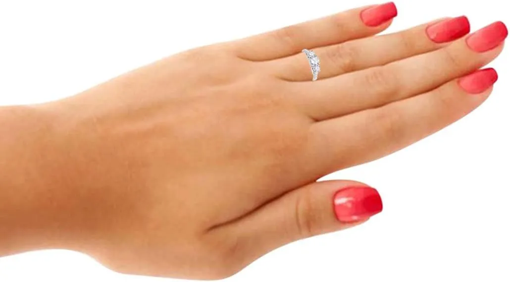 MauliJewels 0.50 Ct. Three-Stone Diamond Engagement Ring - Halo Round Cut Classic Design in 14K Solid White Yellow Rose Gold for Women