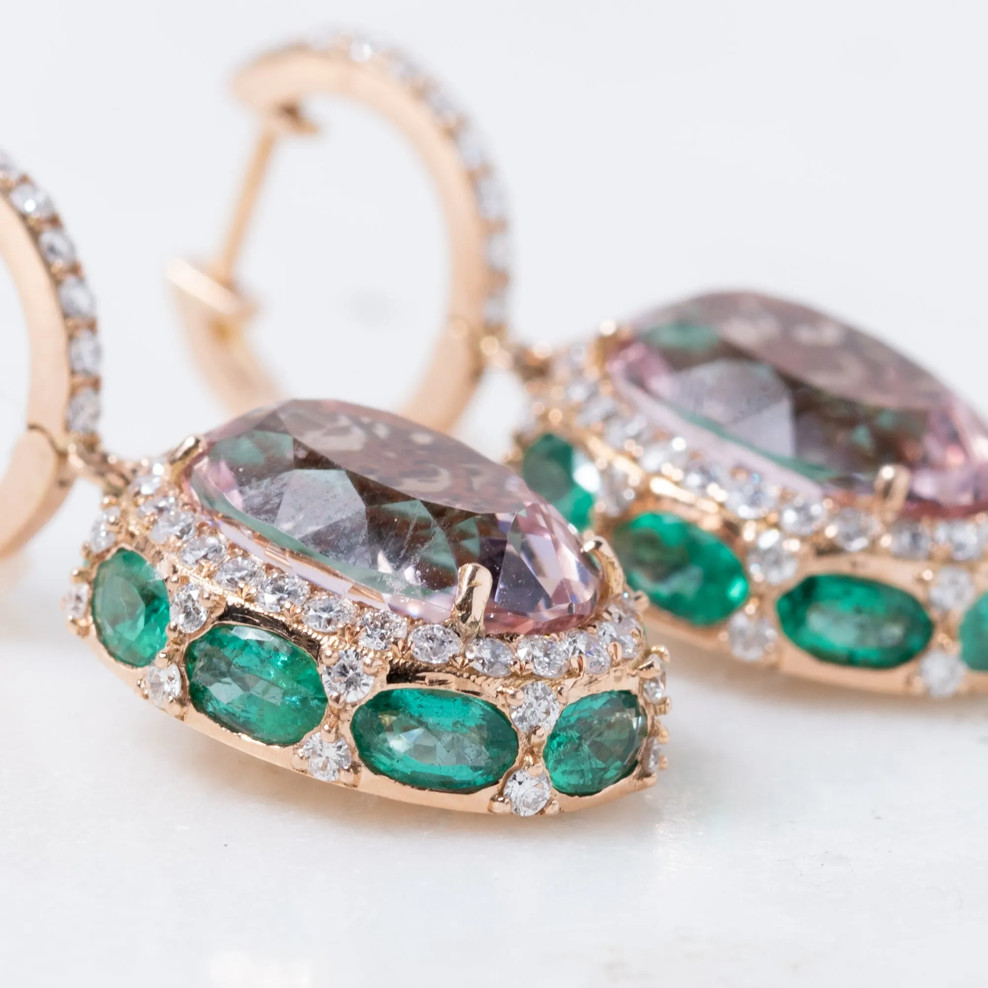 Morganite and Emerald Earrings