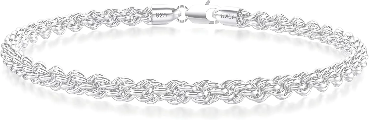 nometo 925 Sterling Silver Rope Chain Bracelet Box Chain Bracelet 2mm3mm5mm Gold/Silver Bracelet for Men Women Silver Bracelet 6.5-9 Inches