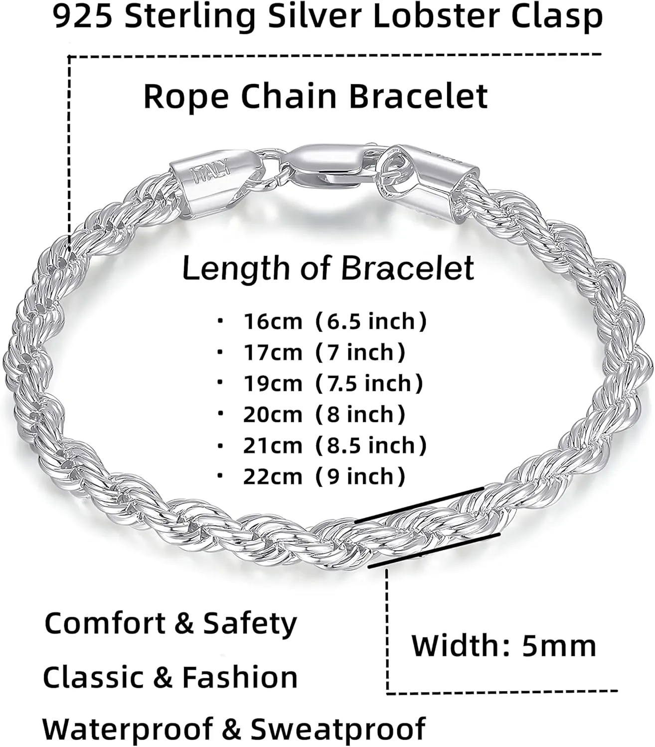 nometo 925 Sterling Silver Rope Chain Bracelet Box Chain Bracelet 2mm3mm5mm Gold/Silver Bracelet for Men Women Silver Bracelet 6.5-9 Inches