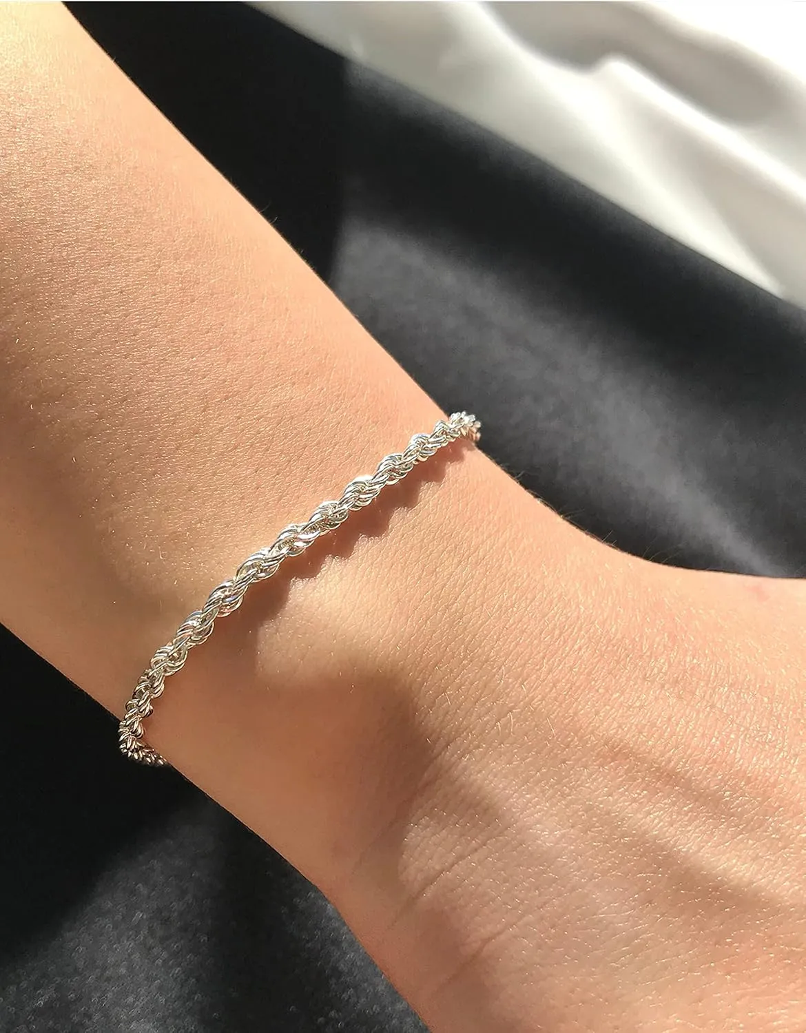 nometo 925 Sterling Silver Rope Chain Bracelet Box Chain Bracelet 2mm3mm5mm Gold/Silver Bracelet for Men Women Silver Bracelet 6.5-9 Inches