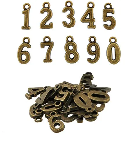 Number Charms for Necklaces, Bracelets, Pendants, Jewelry Making, 0-9 Metal Craft Numbers, 9 Sets 90 PCs, by Mandala Crafts