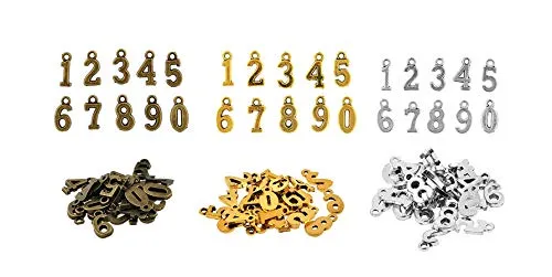 Number Charms for Necklaces, Bracelets, Pendants, Jewelry Making, 0-9 Metal Craft Numbers, 9 Sets 90 PCs, by Mandala Crafts
