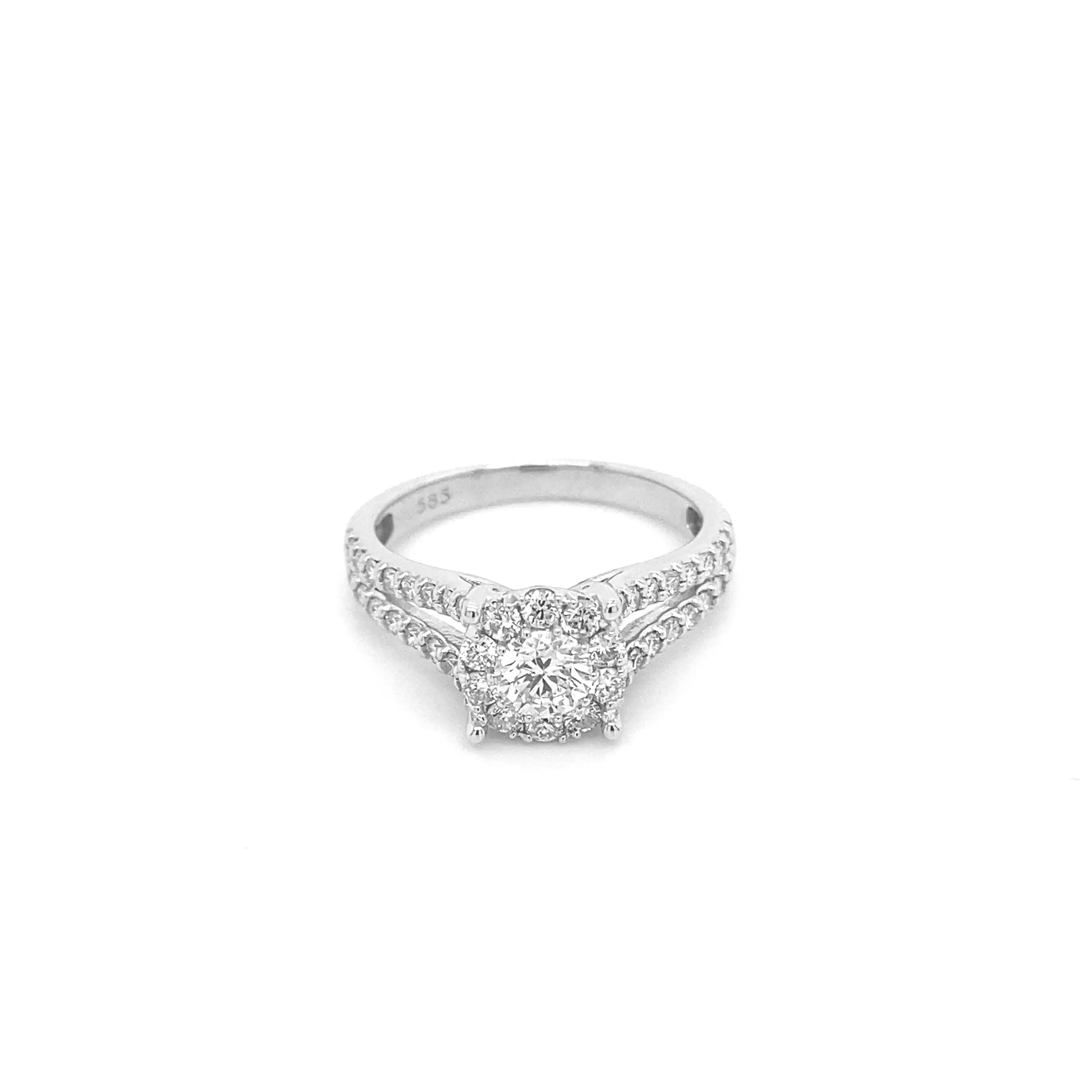 Round Diamond Split Shank White Gold Ring RO11N