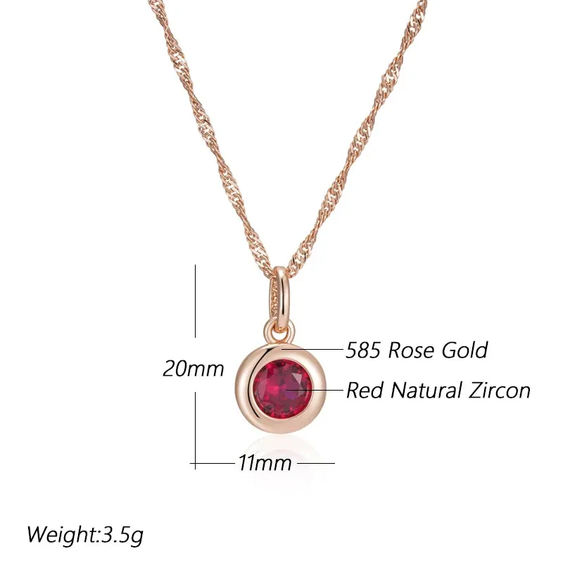 Shiny Red Natural Zircon Pendant Necklace  Rose Gold Ethnic Vintage Jewelry