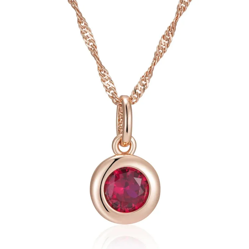 Shiny Red Natural Zircon Pendant Necklace  Rose Gold Ethnic Vintage Jewelry