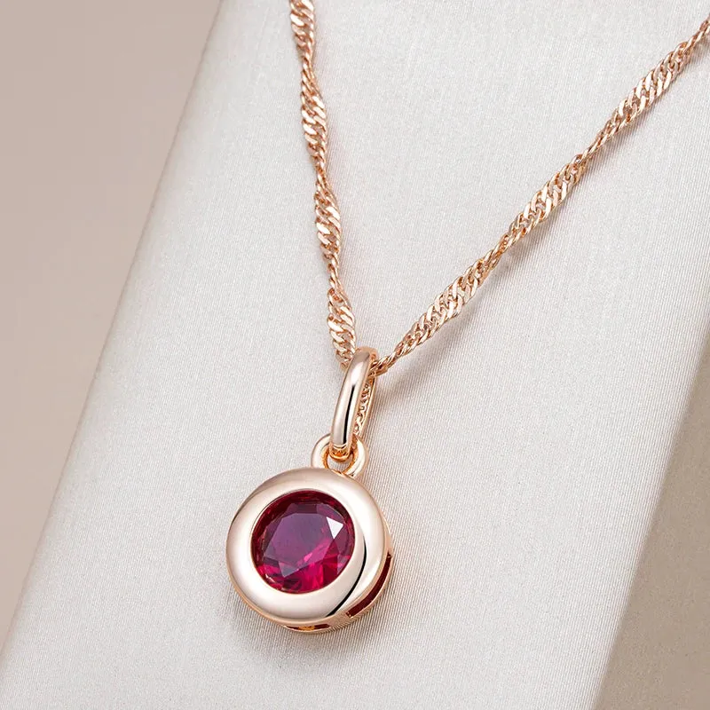 Shiny Red Natural Zircon Pendant Necklace  Rose Gold Ethnic Vintage Jewelry