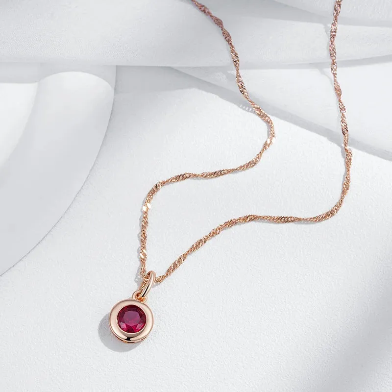 Shiny Red Natural Zircon Pendant Necklace  Rose Gold Ethnic Vintage Jewelry