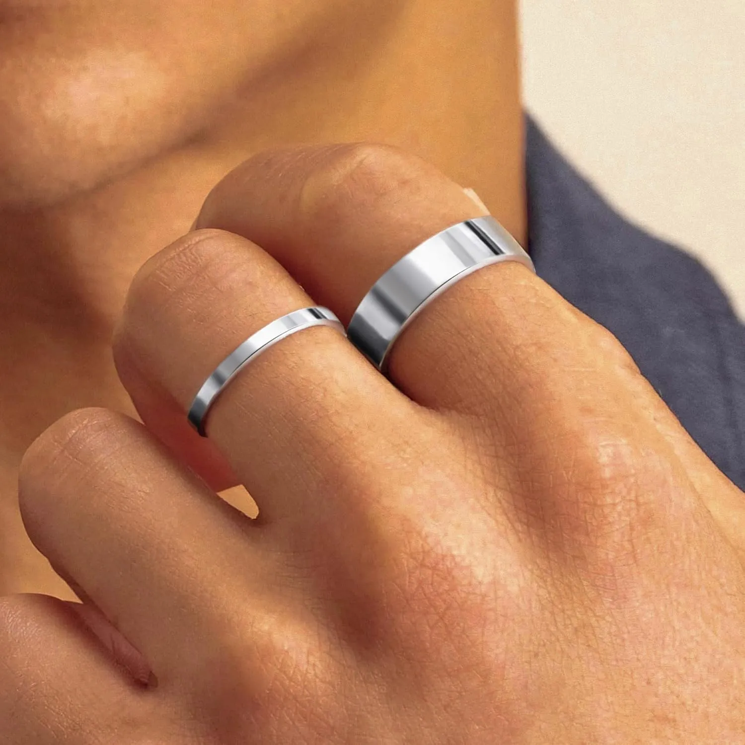 Silver Rings for Women Non Tarnish, Gold Wedding Bands for Men, Stainless Steel Chunky Knuckle Pinky Ring Set for Jewelry Gift Size 5-13