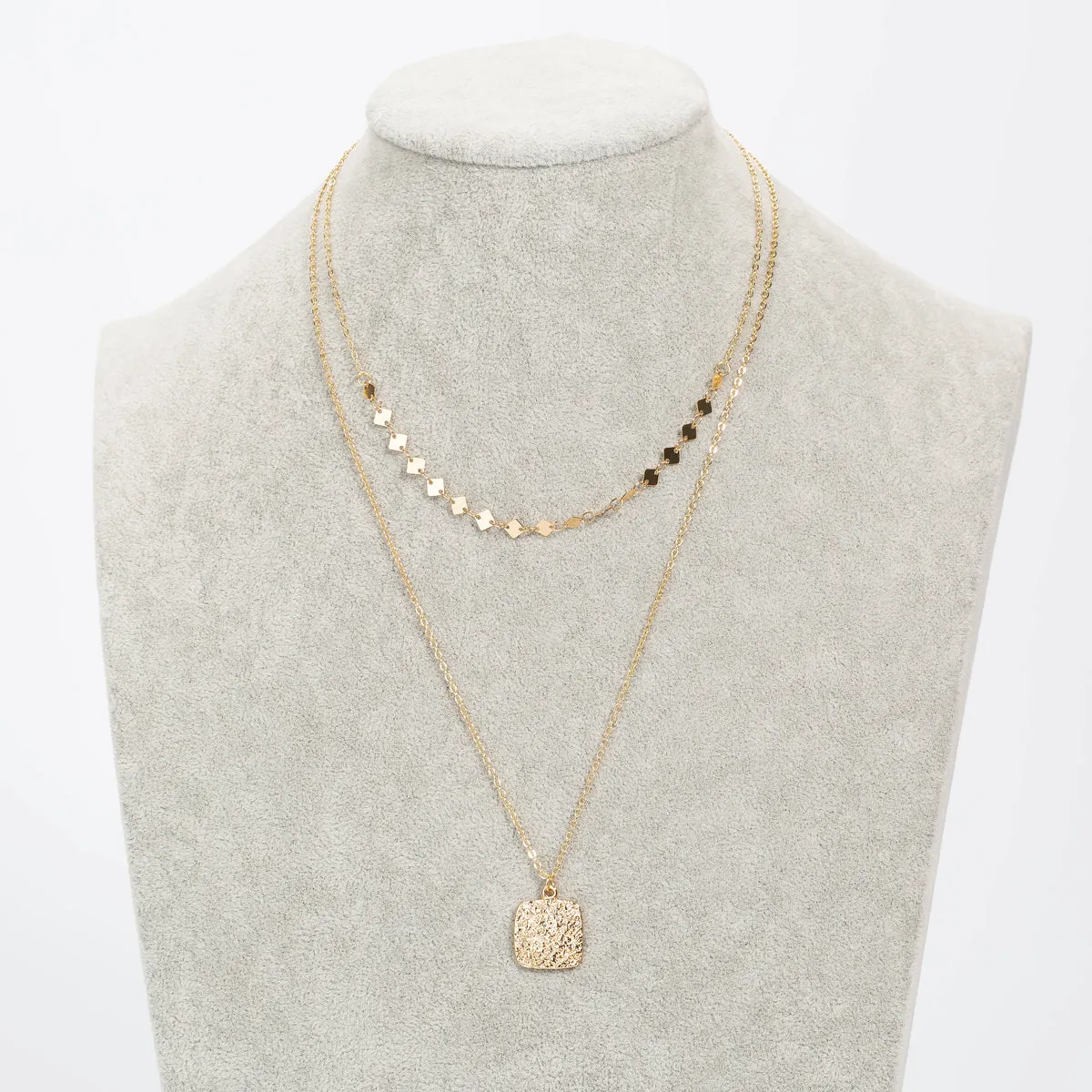 Simple Fashion Square Pendant Neck Chain Multi-layer Necklace With Metal Fringe