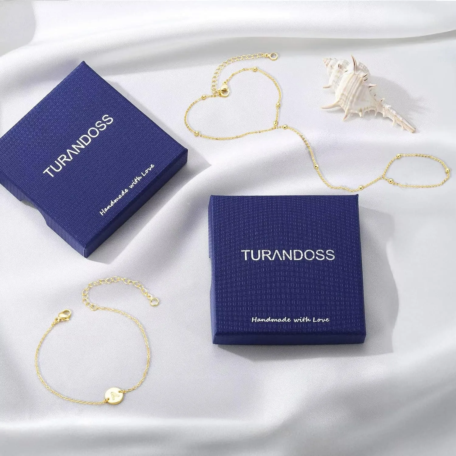 Turandoss Disc Initial Hand Chain Bracelet for Women, Trendy 14K Gold Plated Layered Disc Letter A-Z Ring Link Chain Charm Stackable Bracelet Set Hand Jewelry Gifts for Women