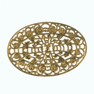 Vintage brass plated steel filigree ornament 56x39mm. Pkg. of 1. b9-0581-1
