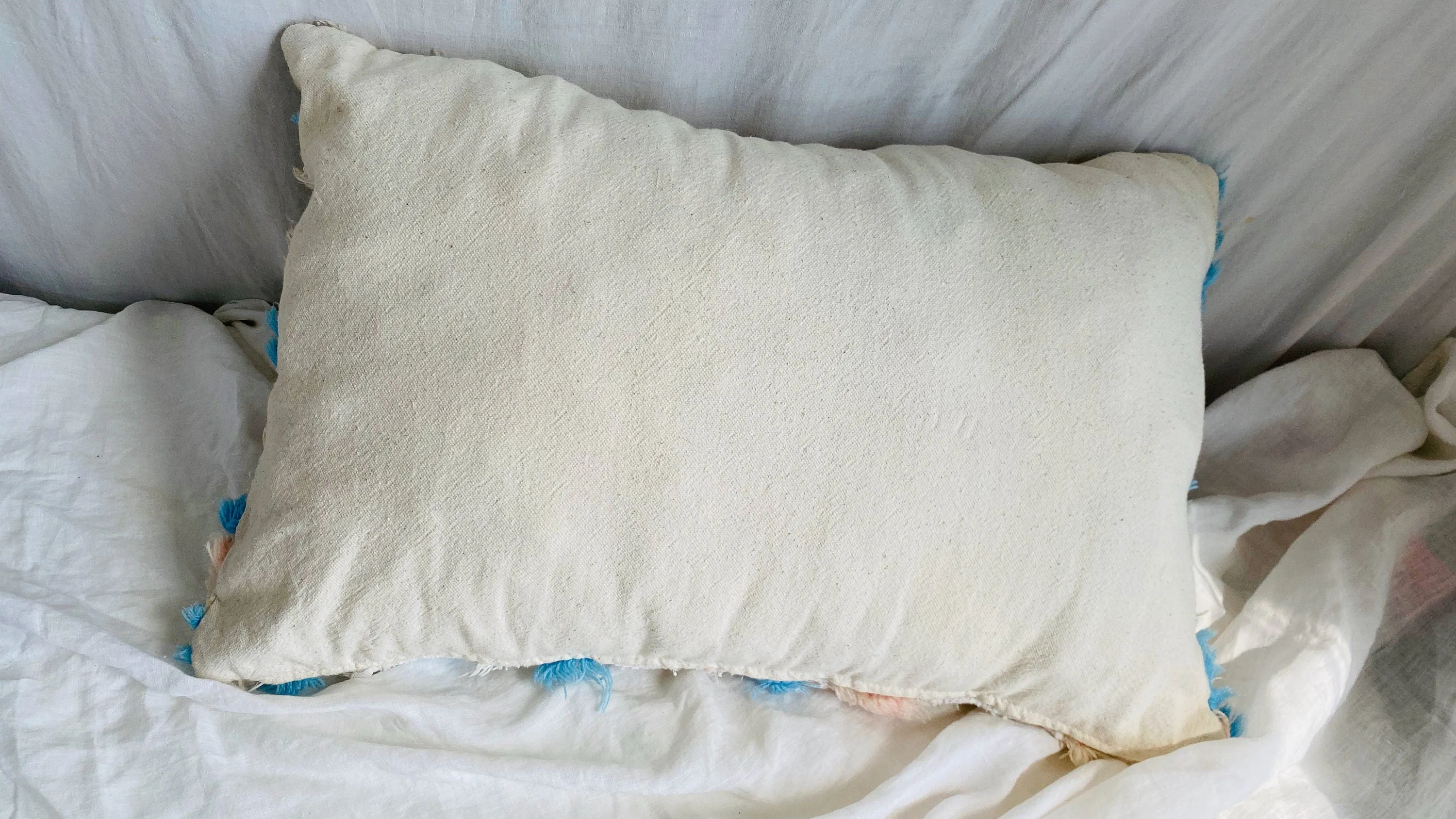 Vintage Moroccan Pillow. Wedding Blanket. Handira. Wool and Cotton. 0337.