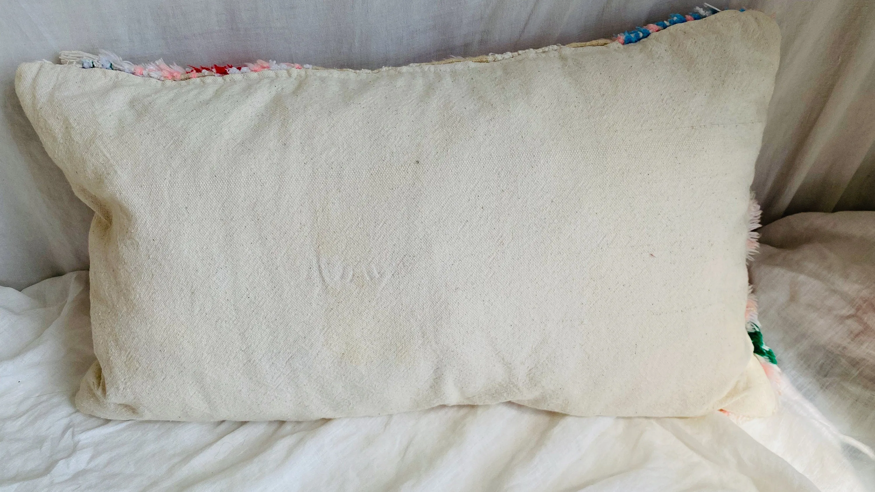 Vintage Moroccan Pillow. Wedding Blanket. Handira. Wool and Cotton.