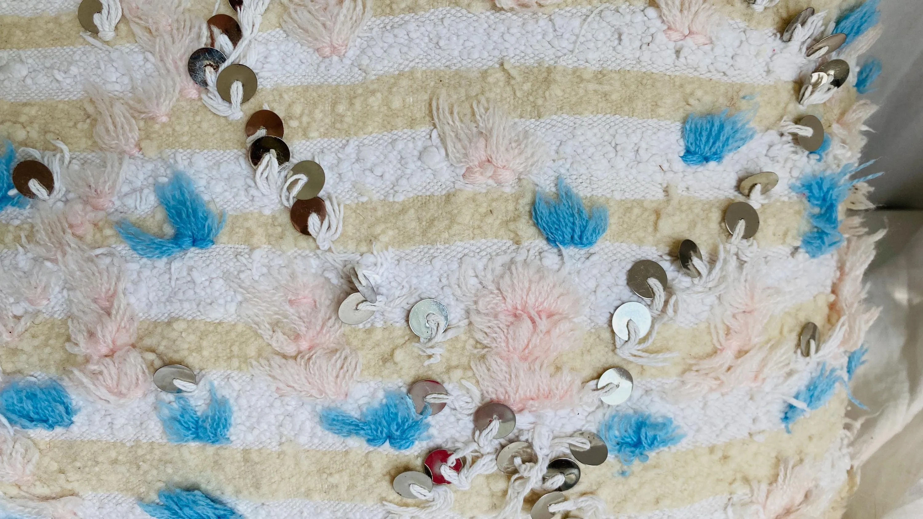 Vintage Moroccan Throw Pillow. Wedding Blanket. Handira. Wool and Cotton.
