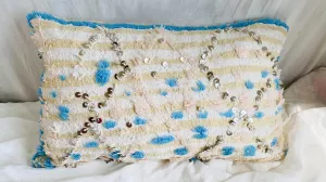 Vintage Moroccan Throw Pillow. Wedding Blanket. Handira. Wool and Cotton.