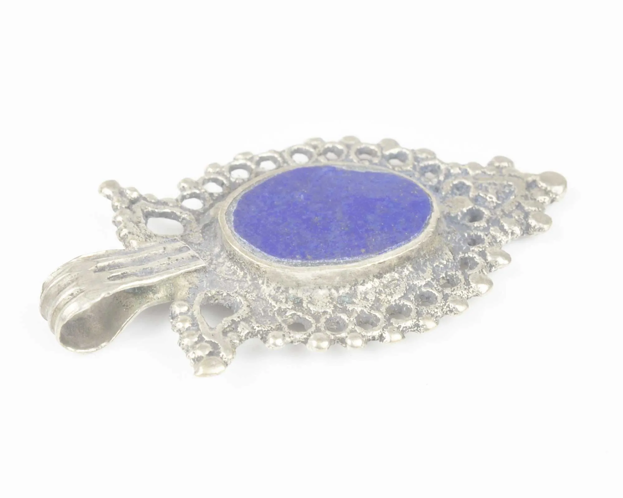 Vintage Pendants-Tribal Gypsy Pendant-Antique Silver-Lapis No. 5-Quantity 1