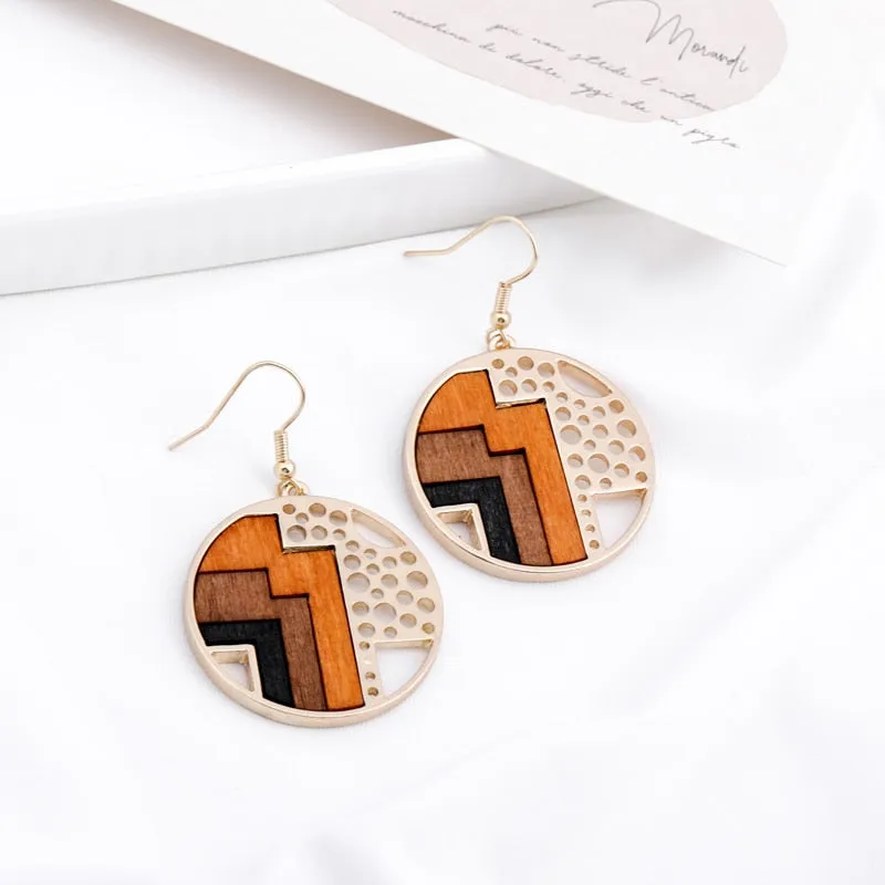 Wood Geometric Earrings