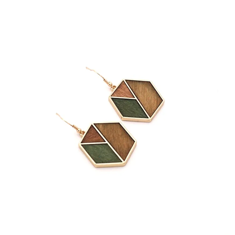 Wood Geometric Earrings