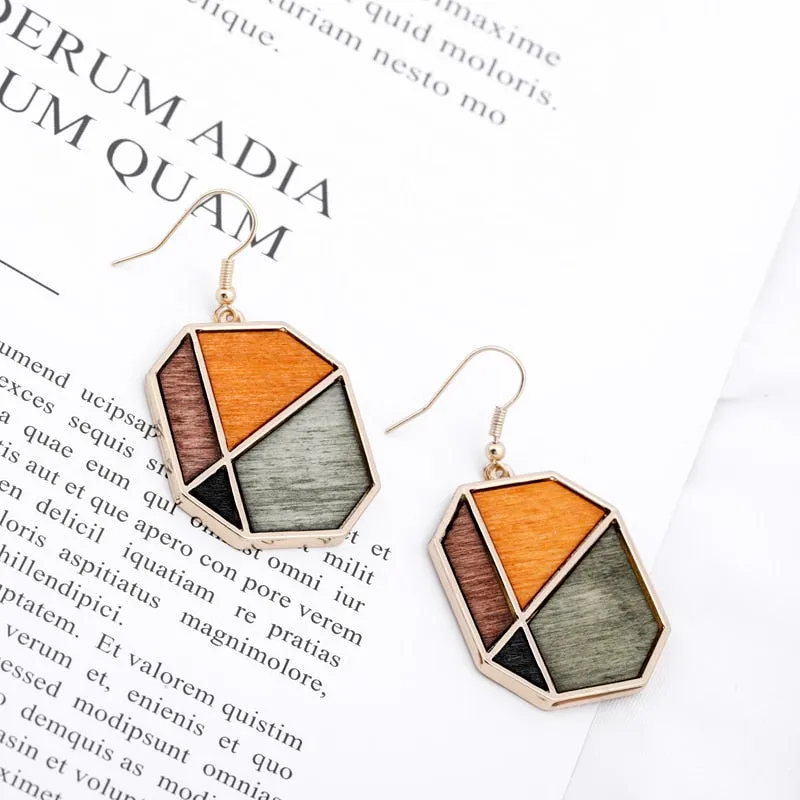 Wood Geometric Earrings