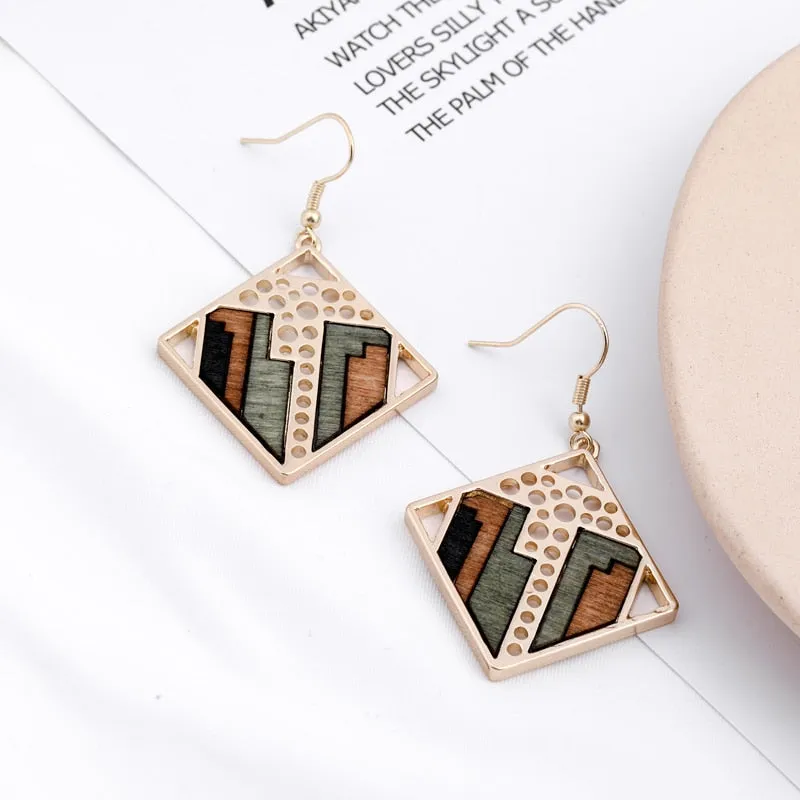 Wood Geometric Earrings