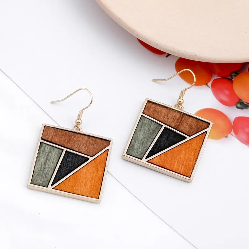 Wood Geometric Earrings
